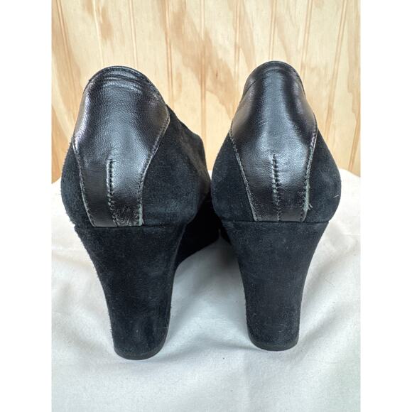 Umberto Ruffini Signature Black Leather & Suede Stretch Wedge Shoes Size 8 - Picture 5 of 10